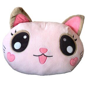 Cute Large Pink Cat Face Plush Pillow with Hearts